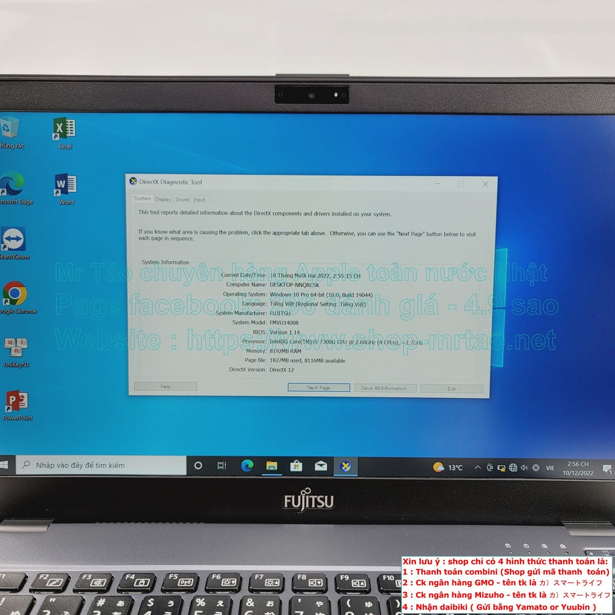 Fujitsu U938/S màu black 13.3inch Core i5 7300U Ram 8GB, hình thức