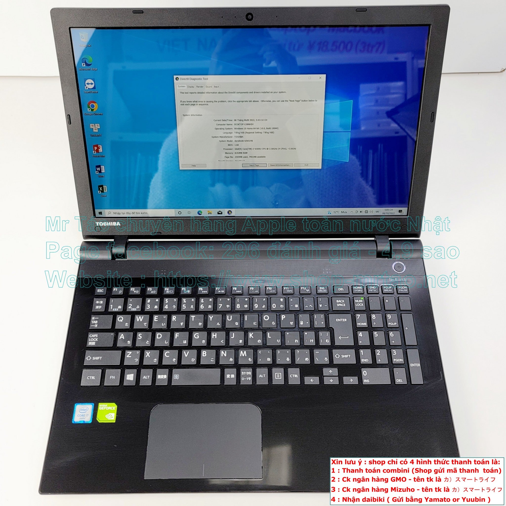 Toshiba Dynabook AZ65 màu JetBlack 15.6inch Core i7 6500U Ram 8Gb